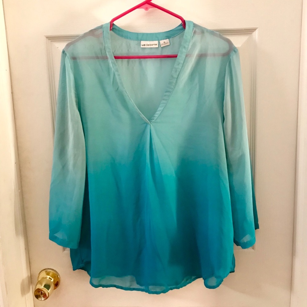 Sheer reverse ombré turquoise top